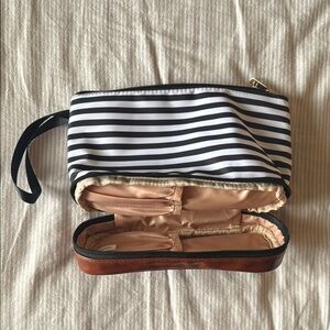 Black and White Striped Cosmetic Bag with Inner Case